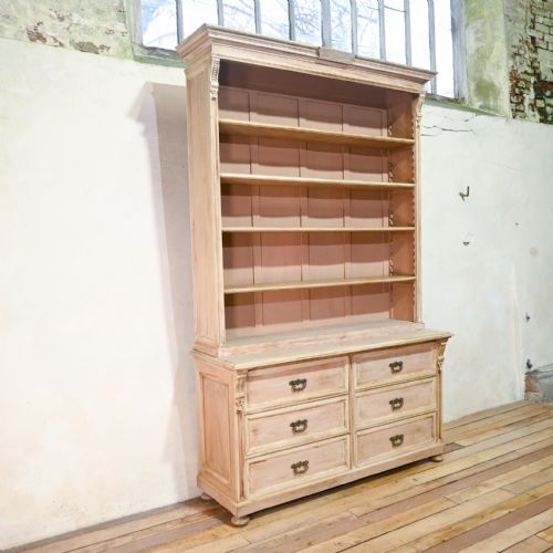 A LARGE FRENCH EARLY 20TH CENTURY BLEACHED WALNUT OPEN BOOKCASE CABINET - ADDITIONAL PHOTO 1