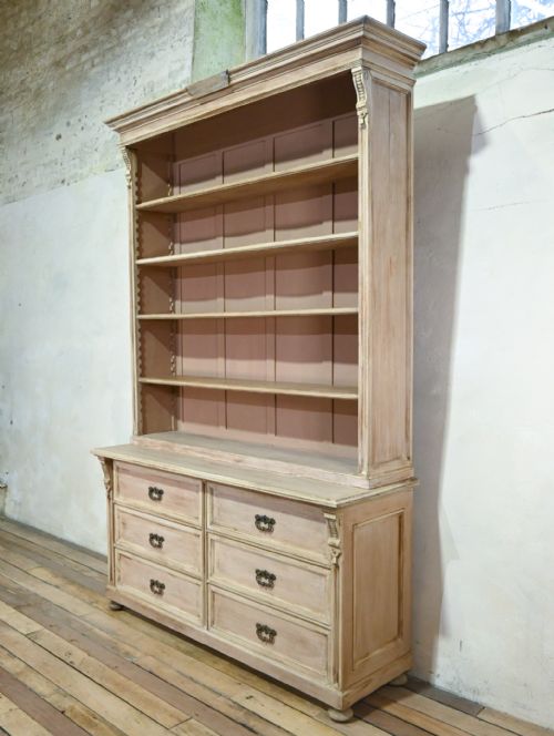 A LARGE FRENCH EARLY 20TH CENTURY BLEACHED WALNUT OPEN BOOKCASE CABINET - ADDITIONAL PHOTO 8