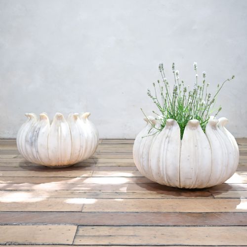 a pair of 20th century lotus leaf marble mughal style planters - CATEGORY: ANTIQUE MISCELLANEOUS - DATED 1920