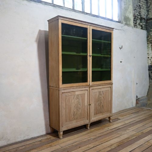 a late 19th century regency style bleached mahogany glazed cabinet painted - CATEGORY: ANTIQUE BOOKCASES - DATED 19TH CENTURY