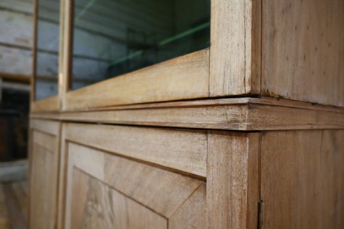 A LATE 19TH CENTURY REGENCY STYLE BLEACHED MAHOGANY GLAZED CABINET PAINTED - ADDITIONAL PHOTO 2