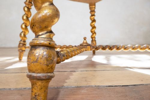 A 19TH CENTURY FRENCH NAPOLEON III SQUARE GILTWOOD UPHOLSTERED STOOL - ADDITIONAL PHOTO 4
