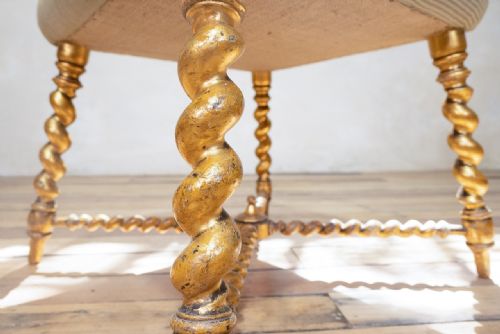 A 19TH CENTURY FRENCH NAPOLEON III SQUARE GILTWOOD UPHOLSTERED STOOL - ADDITIONAL PHOTO 1