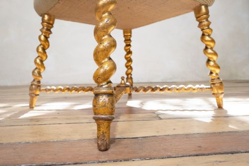 A 19TH CENTURY FRENCH NAPOLEON III SQUARE GILTWOOD UPHOLSTERED STOOL - ADDITIONAL PHOTO 5