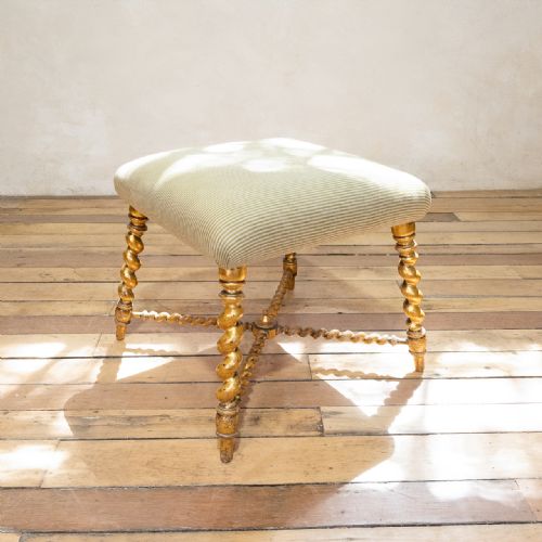 A 19TH CENTURY FRENCH NAPOLEON III SQUARE GILTWOOD UPHOLSTERED STOOL - ADDITIONAL PHOTO 7