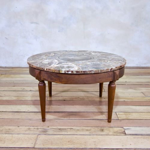 A 19TH CENTURY SMALL CIRCULAR WALNUT PETRIFIED WOOD LOW COFFEE TABLE FOSSIL - ADDITIONAL PHOTO 1