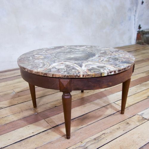 A 19TH CENTURY SMALL CIRCULAR WALNUT PETRIFIED WOOD LOW COFFEE TABLE FOSSIL - ADDITIONAL PHOTO 2