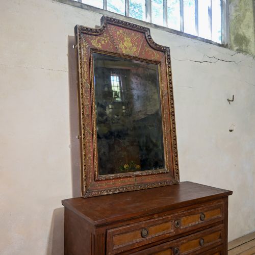a 18th century large north italian painted verre glomis overmantel mirror - CATEGORY: ANTIQUE MIRRORS - DATED 18TH CENTURY