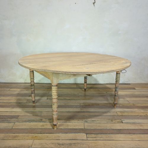 a round provincial 19th century french painted drop leaf table bleached - CATEGORY: ANTIQUE TABLES - DATED 19TH CENTURY