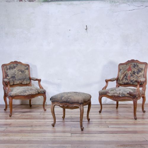 A PAIR OF 19TH CENTURY FRENCH LOUIS XV STYLE FAUTEUILS OPEN ARMCHAIRS AUBUSSON TAPESTRY - ADDITIONAL PHOTO 7