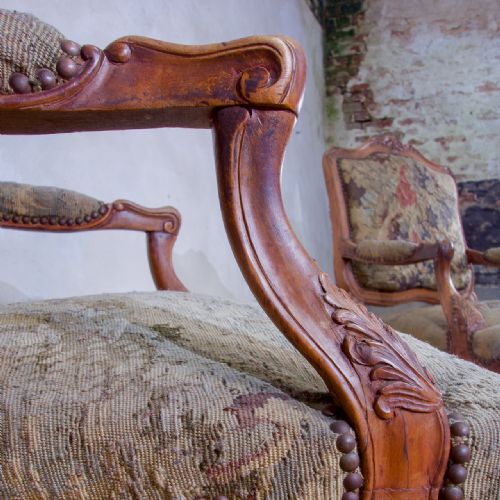 A PAIR OF 19TH CENTURY FRENCH LOUIS XV STYLE FAUTEUILS OPEN ARMCHAIRS AUBUSSON TAPESTRY - ADDITIONAL PHOTO 9