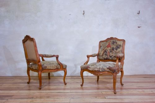 A PAIR OF 19TH CENTURY FRENCH LOUIS XV STYLE FAUTEUILS OPEN ARMCHAIRS AUBUSSON TAPESTRY - ADDITIONAL PHOTO 14