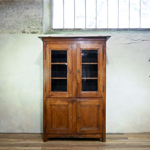 A CHARMING MID 19TH CENTURY FRENCH CHERRYWOOD GLAZED CABINET BOOKCASE