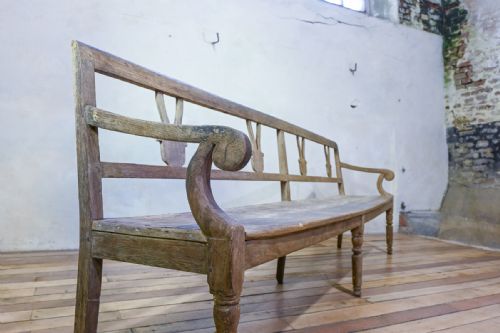 19TH CENTURY ELM OAK FRENCH HALL BENCH - ADDITIONAL PHOTO 4