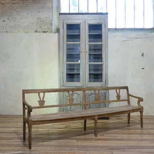 19TH CENTURY ELM OAK FRENCH HALL BENCH - ADDITIONAL PHOTO 5