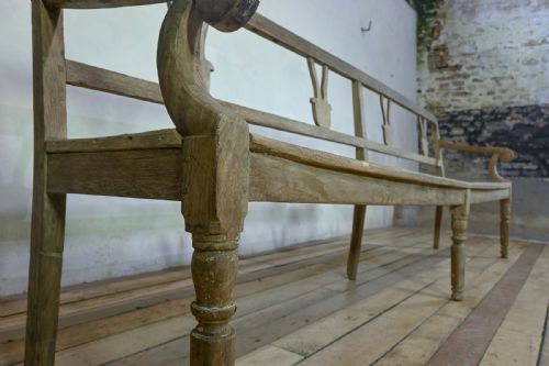 19TH CENTURY ELM OAK FRENCH HALL BENCH - ADDITIONAL PHOTO 6