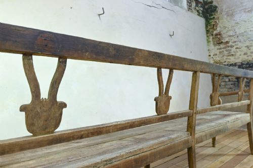 19TH CENTURY ELM OAK FRENCH HALL BENCH - ADDITIONAL PHOTO 15