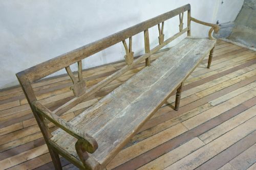 19TH CENTURY ELM OAK FRENCH HALL BENCH - ADDITIONAL PHOTO 16