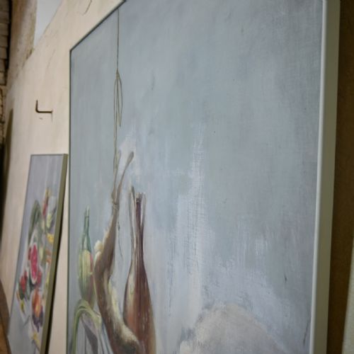 A LARGE PAIR OF NAIVE OIL ON CANVAS PAINTINGS - ADDITIONAL PHOTO 4