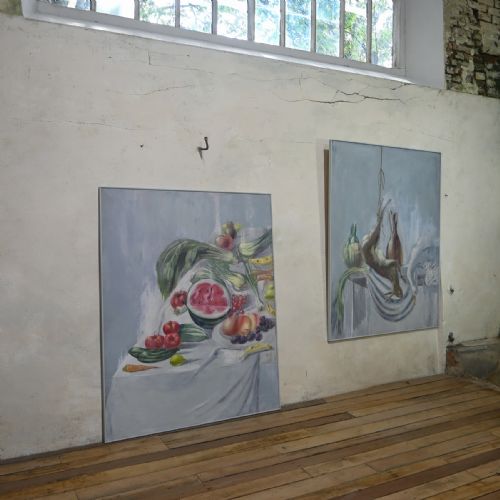 A LARGE PAIR OF NAIVE OIL ON CANVAS PAINTINGS - ADDITIONAL PHOTO 8