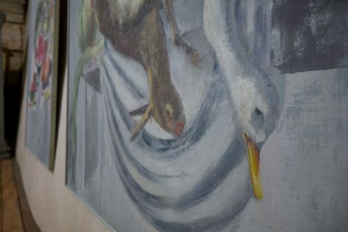 A LARGE PAIR OF NAIVE OIL ON CANVAS PAINTINGS - ADDITIONAL PHOTO 11