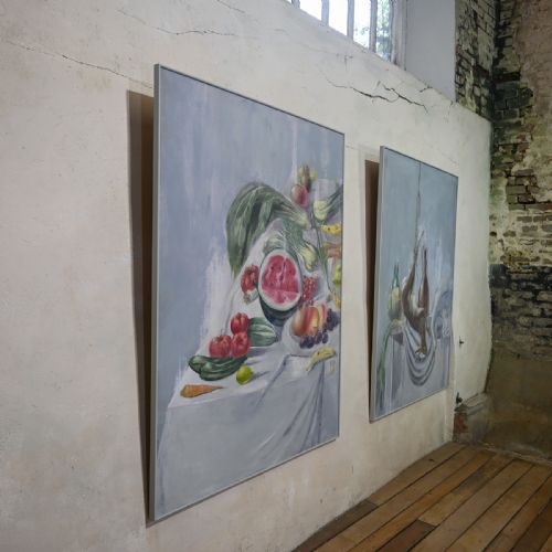 A LARGE PAIR OF NAIVE OIL ON CANVAS PAINTINGS - ADDITIONAL PHOTO 12