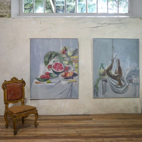 A LARGE PAIR OF NAIVE OIL ON CANVAS PAINTINGS - ADDITIONAL PHOTO 14