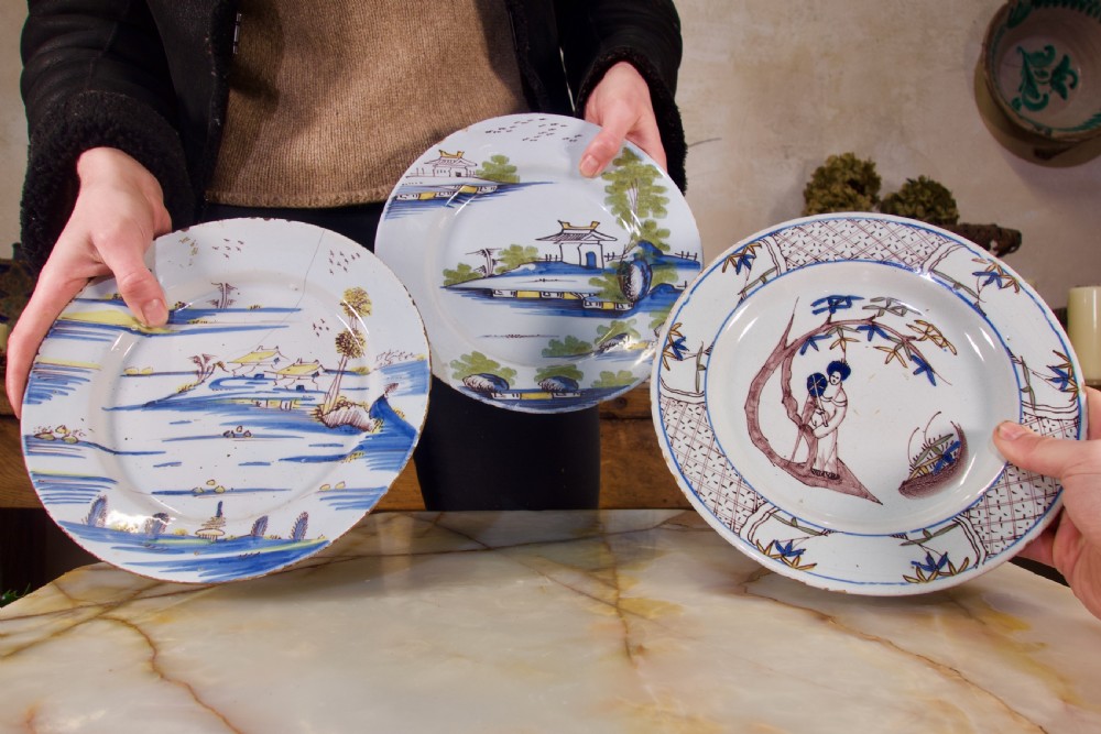 A Selection Of Three 18th Century English/Bristol Delft plates View XII