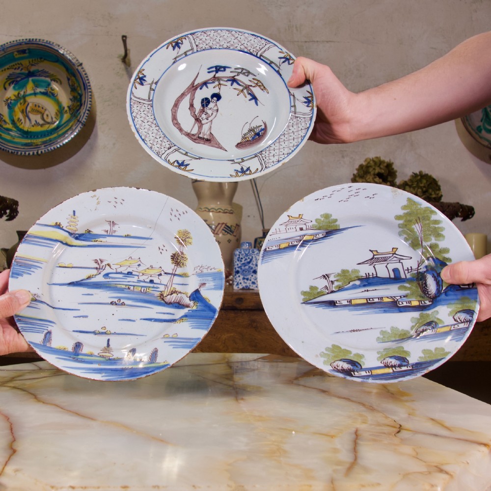 A Selection Of Three 18th Century English/Bristol Delft plates