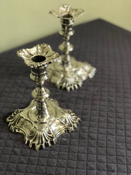 an unusual pair of georgian silver candlestick - CATEGORY: ANTIQUE SILVER - DATED 18TH CENTURY