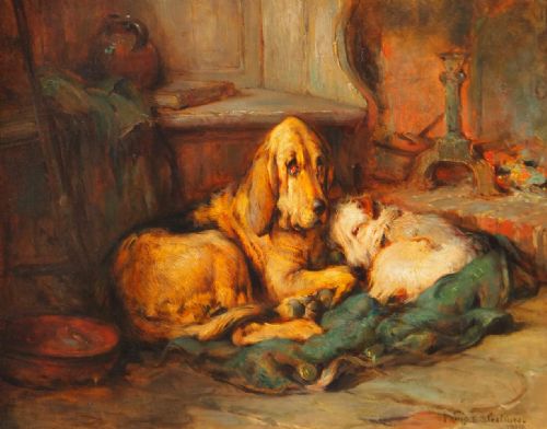 OIL ON CANVASS BY THE WARMTH OF THE FIRE ARTIST PHILIP EUSTACE STRETTON - ADDITIONAL PHOTO 1