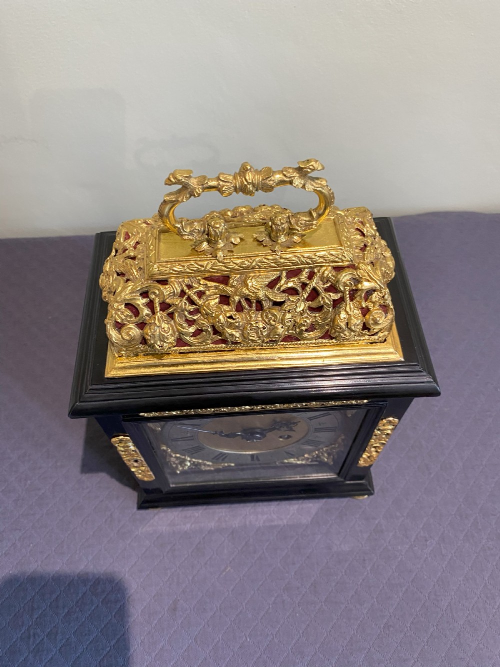 Ebony and gilded brass basket top William and Mary bracket clock circa 1695 View II