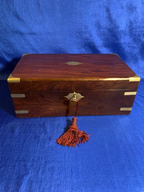 victorian mahogany brass bound writing slope - CATEGORY: ANTIQUE BOXES - DATED VICTORIAN