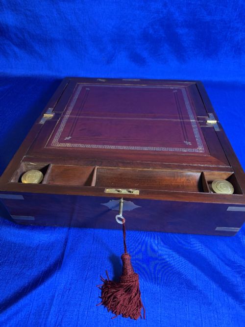 VICTORIAN MAHOGANY BRASS BOUND WRITING SLOPE - ADDITIONAL PHOTO 2