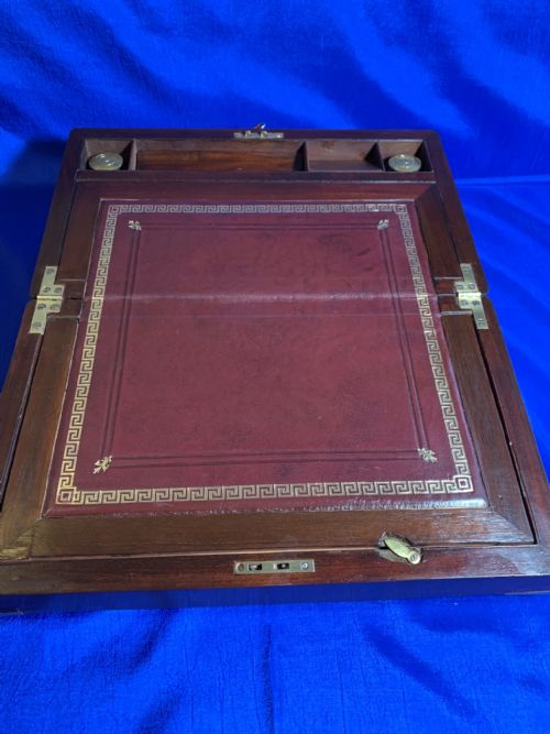 VICTORIAN MAHOGANY BRASS BOUND WRITING SLOPE - ADDITIONAL PHOTO 3