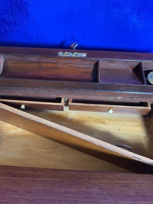 VICTORIAN MAHOGANY BRASS BOUND WRITING SLOPE - ADDITIONAL PHOTO 5