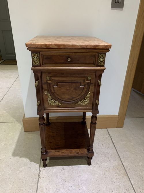FRENCH EMPIRE STYLE PLUM PUDDING MAHOGANY BEDSIDE CABINET - ADDITIONAL PHOTO 1