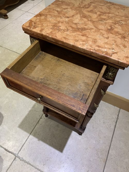 FRENCH EMPIRE STYLE PLUM PUDDING MAHOGANY BEDSIDE CABINET - ADDITIONAL PHOTO 8