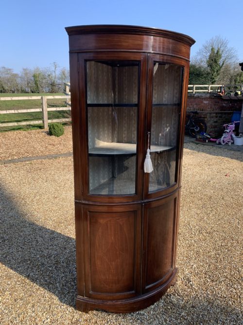 edwardian sheraton style glass corner cupboard - CATEGORY: ANTIQUE CABINETS - DATED EDWARDIAN
