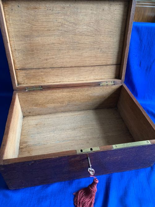 VICTORIAN OAK MILITARY CAMPAIGN DEED CHEST - ADDITIONAL PHOTO 3
