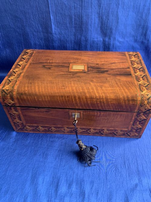 victorian walnut parquetry writing slope - CATEGORY: ANTIQUE BOXES - DATED VICTORIAN