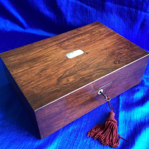 VICTORIAN ROSEWOOD AND MOTHER OF PEARL WRITING SLOPE - ADDITIONAL PHOTO 2