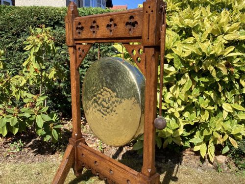 VICTORIAN ARTS AND CRAFTS OAK DINNER GONG - ADDITIONAL PHOTO 4