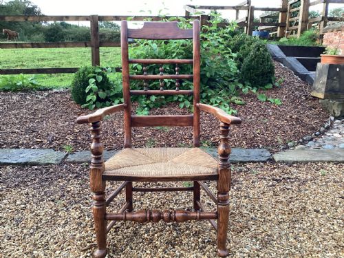 18th century rush seated oak armchair - CATEGORY: ANTIQUE CHAIRS - DATED 18TH CENTURY