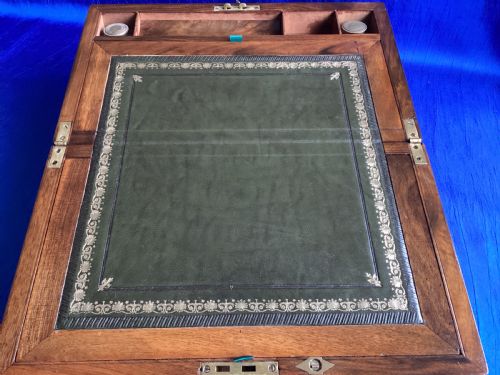 VICTORIAN WALNUT BRASS BOUND WRITING SLOPE - ADDITIONAL PHOTO 9