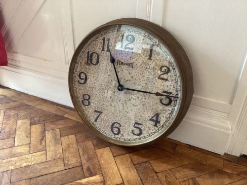 ANTIQUE BRASS LARGE FERRANTI FACTORY CLOCK - ADDITIONAL PHOTO 3