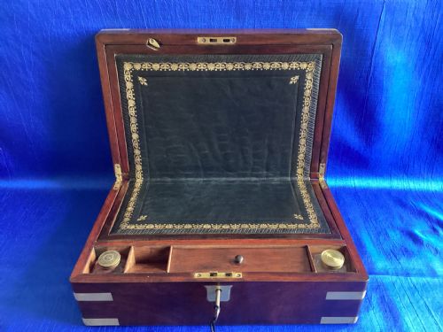 VICTORIAN MAHOGANY CAMPAIGN BRASS BOUND WRITING SLOPE - ADDITIONAL PHOTO 2