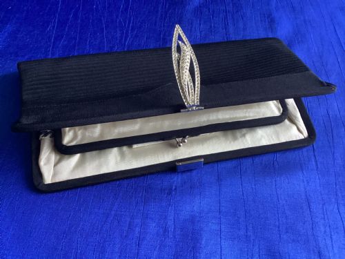 ANTIQUE ART DECO BLACK SILK EVENING BAG - ADDITIONAL PHOTO 7
