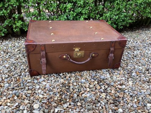 ANTIQUE FINNEGANS LEATHER AND FABRIC TRAVEL TRUNK - ADDITIONAL PHOTO 3