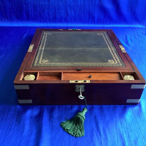 VICTORIAN MAHOGANY BRASS BOUND WRITING SLOPE - ADDITIONAL PHOTO 3